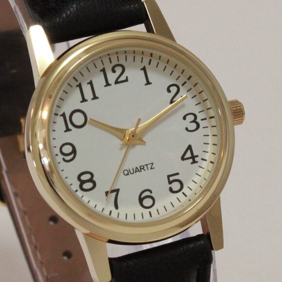 Ladies Easy Reader Dress Quartz Watch Gold-toned Black Strap White Dial 28mm - Picture 8 of 12